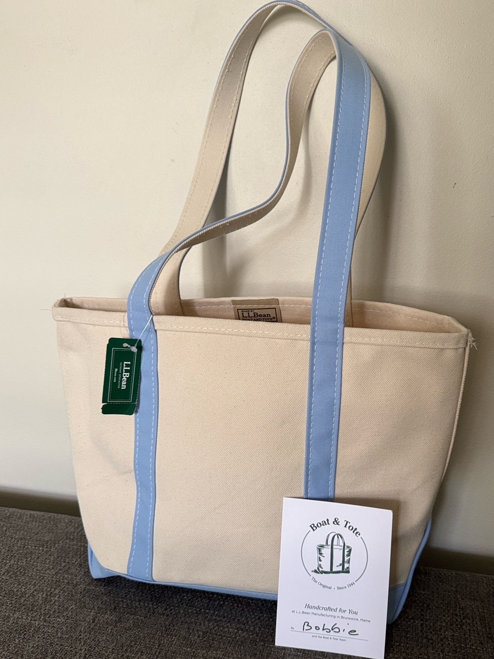 L.L. Bean Boat & Tote Medium seaboard baby blue Canvas Bag NWT USA Made